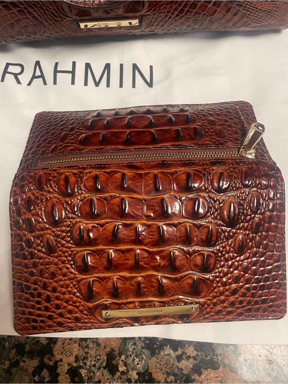 Brahmin Chestnut Croc-Embossed Leather Satchel with Wallet-Pristine - Picture 2 of 10